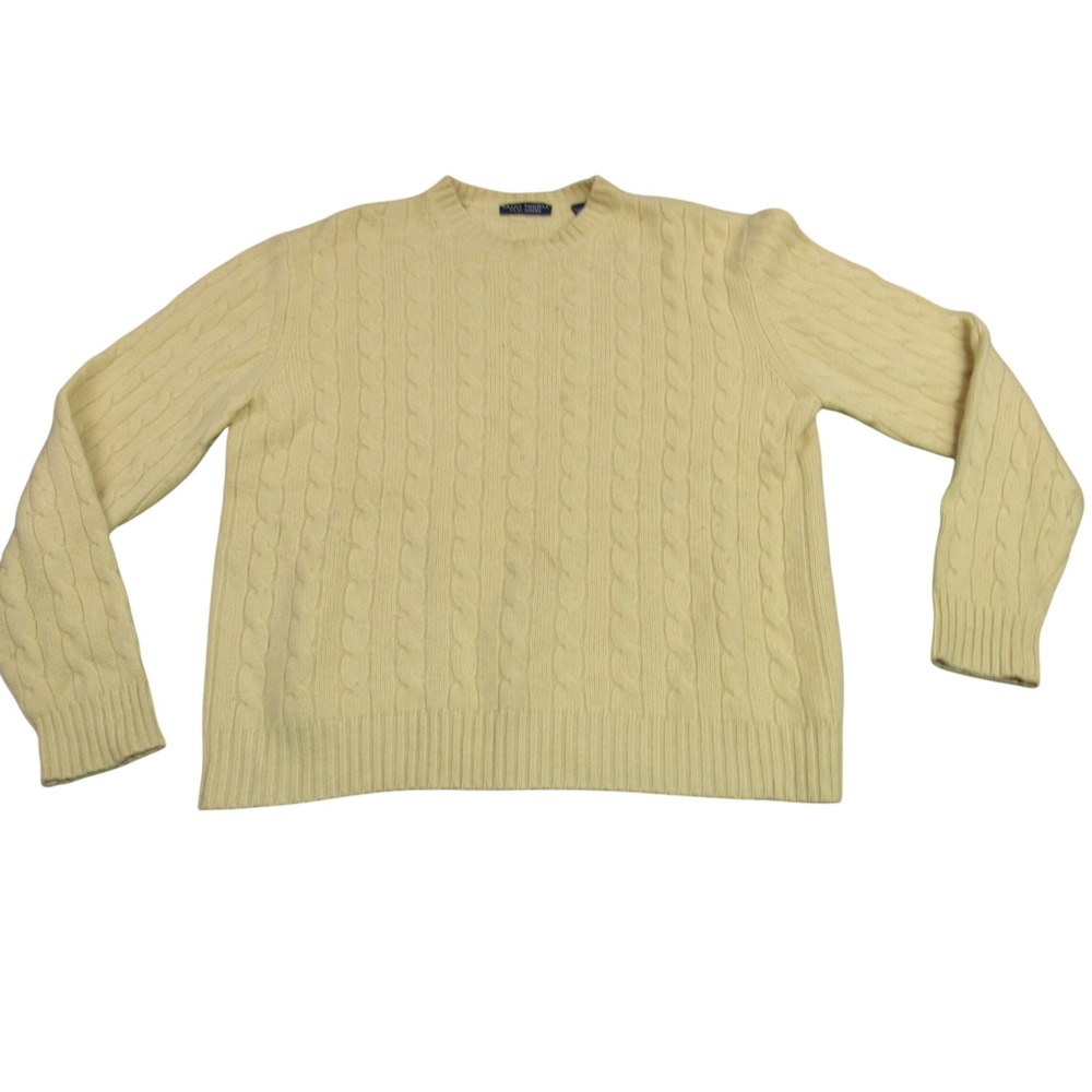 Grant Thomas Mens XL Yellow 100% Cashmere Cable Knit Crewneck Sweater 2 Ply